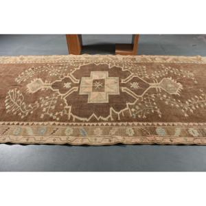 6.3x17.5 ft Turkish Rug, Vintage Runner Rug, <b>Brown</b> Floral <b>Wool</b> Rug - Product Image 3