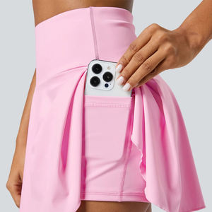 Women's Sports Wear High Waist <b>Elastic</b> Waist Pleated Design Badminton Shorts With Pockets Gym Fitness Tennis Skirt <b>For</b> Ladies - Product Image 5