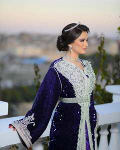 Elegante Caftán Marroquí para Bodas, Ropa Casual, Morado Plateado, Bordado a Mano, Antiestático, Transpirable, Tela Increíble - Product Image 3