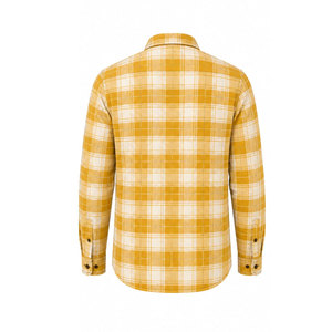 เสื้อเชิ้ตทำงานแขนยาวลายสก๊อตสีเหลืองสำหรับผู้ชาย ผ้าฝ้าย สวมใส่สบาย แฟชั่นยูนิฟอร์ม - Product Image 3