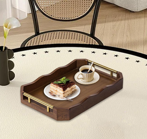 Bandeja DE SERVICIO DE MADERA hecha a mano con asas de metal Bandeja de mesa de centro decorativa rectangular para alimentos, bebidas y decoración del hogar - Product Image 6