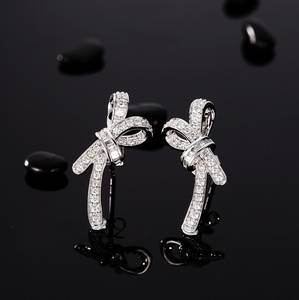 Style indien Design classique noeud papillon 14k or massif diamant boucles d'oreilles bijoux fins noeud papillon Style boucles d'oreilles pour femmes boucles d'oreilles - Product Image 1