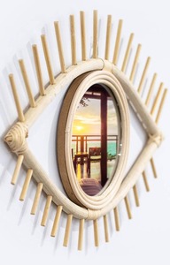 Miroir mural décoratif en bambou et rotin - Product Image 3
