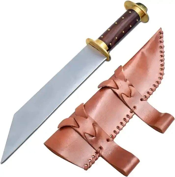 سكين صيد يدوي من الفولاذ المقاوم للصدأ بتخفيضات كبيرة سكين بمقبض خشبي سكين Viking Seax مع غمد جلدي