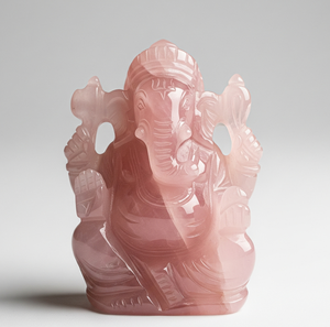 Statue de Ganesha de seigneur indien fait à la main sculpté pierre précieuse de quartz rose gravure religieuse artisanat pierre semi-précieuse d'Inde - Product Image 2