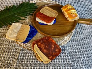 Juego de posavasos de resina de calidad COLORIDA con efecto océano decorativo cuadrado redondo posavasos de resina de madera epoxi de Craftsy Home - Product Image 2