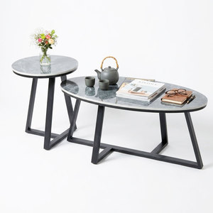 Modern Style Elip Design Double <b>Sofa</b> <b>Table</b> with Nesting Feature Stone Top and Iron Legs-TT68212 - Product Image 1