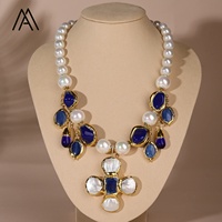 Collier en perles de coquillage avec pendentif turquoise bleu, plaqué or, bijoux statement pour femmes