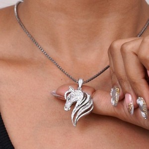 925 <b>Sterling</b> <b>Silver</b> AAA Cubic Zircon Ice Horse Head Christian Pendant Equestrian Jewelry Animal Charm Gift - Product Image 6
