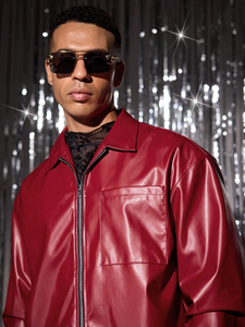 Veste en cuir véritable avec logo personnalisé pour homme, manches longues, coupe ajustée, design patchwork, doublure tendance d'hiver, service OEM disponible - Product Image 4