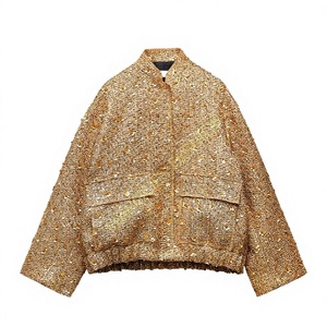 Customized Color Embroidered Knitted Canvas Quilted <b>Jacket</b> Women-Loose Fit Long Sleeve Breathable Coat Cotton Filling Winter - Product Image 1