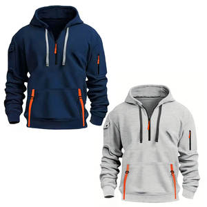 Sweats à capuche et sweatshirts surdimensionnés sport avec fermeture éclair en coton et polyester bicolore avec logo personnalisé pour hommes - Product Image 6