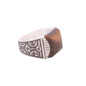 แหวนเงินแท้ 925 สำหรับผู้ชาย ดีไซน์หรูหรา ประดับพลอยไทเกอร์อายทรงสี่เหลี่ยมและลายปากกา เหมาะสำหรับใส่ทุกวัน - Product Image 3