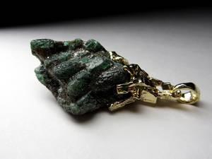 Emerald Pendant Raw Crystals 925 Sterling Silver <b>Gold</b> Plated Double Sided Green Beryl Necklace Unisex Jewelry - Product Image 2