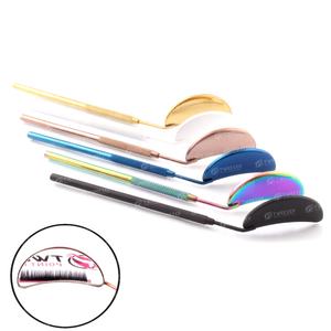 Espejo de belleza con forma de media luna profesional de alta calidad, espejo de extensiones de pestañas de mano multicolor, acero inoxidable puntiagudo - Product Image 1