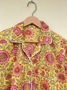 Ropa de dormir India hecha a mano 100% de algodón con estampado Floral para mujer elegante lujo Casual mañana caminar traje otoño Primavera Verano ODM - Product Image 3