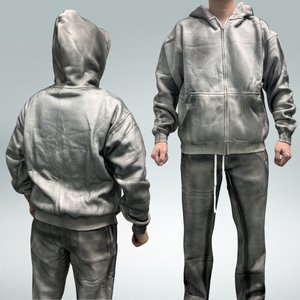 เสื้อฮู้ดมีซิปแบบมีซิปสำหรับผู้ชายผ้าฟลีซน้ำหนักมากโลโก้ตามสั่งแนวสตรีทแวร์ - Product Image 3