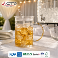 LAKOTTO Tasse moderne en verre borosilicate de 900 ml avec couvercle, paille et motif citron pour service en salle de banquet, verrerie en gros, logo OEM
