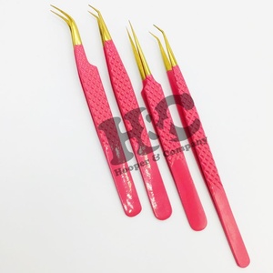 ชุดแหนบต่อขนตาทำจากสเตนเลสชุดขนตาสีแดงพร้อมปลายทอง - Product Image 5