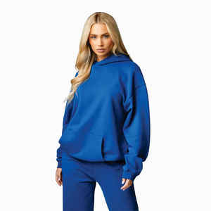 Survêtement à capuche pour femme avec logo de marque personnalisé bleu royal 65% coton 35% polyester surdimensionné coupe décontractée survêtement - Product Image 4