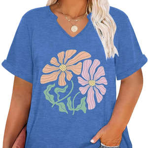 เสื้อยืดลำลองผู้หญิงไซส์ใหญ่ คอวี แขนครึ่ง ทรงหลวม ใส่สบาย กระชับรูปร่าง เนื้อผ้านุ่ม ระบายอากาศได้ดี สัมผัสเย็นสบาย ยืดหยุ่น - Product Image 2