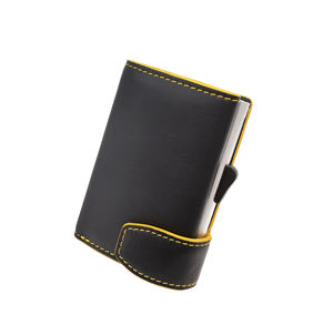 2024 nouveau Design Castello X C-SECURE hommes minimalisme noir Mini véritable peau de vache en cuir souple RFID métal porte-cartes ouvert court OEM - Product Image 1