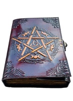 Journal en cuir vintage Pentagram jaune, couverture en cuir véritable, reliure spirale, couverture rigide, journal de voyage, 120 feuilles, cahiers cadeaux