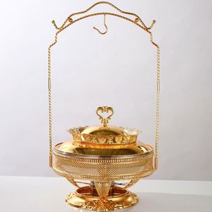 Plato de frotamiento de buffet de lujo con soporte decorativo y tapa de cúpula Calentador de alimentos de acero inoxidable para eventos y catering - Product Image 3