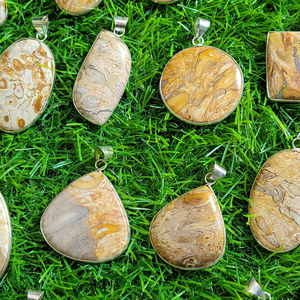 Colgante de madera patrificada Colgante de piedras preciosas sueltas de plata alemana Colgantes de piedra de alta calidad - Product Image 3