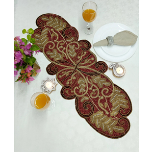 Dessous de verre brodé floral indien fait à la main napperon moderne bleu Web 12x36 pouces chemin de table pour les fêtes de mariage à la maison noël - Product Image 3