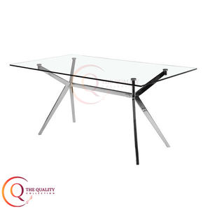 Table à manger en verre rectangulaire contemporaine avec base en métal poli Parfait pour la décoration intérieure moderne et les expériences culinaires. - Product Image 4