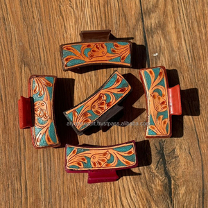 New Arrival Wholesale Western Stylish Handmade <b>Engraved</b> <b>Tooled</b> Leather Hair Claw Clips Leather Claw Hair Accessories for Women's - Product Image 2