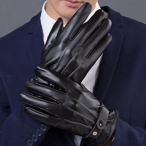 Gants d'hiver noirs en cuir pour hommes, fermeture à crochet et à boucle, chauds et respirants, compatibles avec les écrans tactiles, sports de plein air, ski - Product Image 1