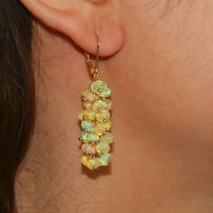 Pendientes de Plata de Ley 925 con Ópalo Natural en Racimo, Chapados en Oro Amarillo, Hechos a Mano, Regalo de Joyería con Piedra de Nacimiento para Mujer - Product Image 2