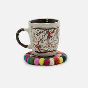 Posavasos de fieltro multicolor, juego de 6 posavasos de lana 100% Natural, decoración para el hogar, posavasos hecho a mano