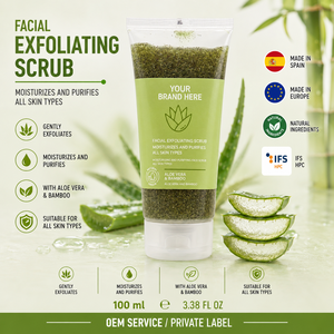 Exfoliante Facial de Aloe Vera y Bambú de Marca Privada 100ml OEM |   Limpiador Facial Exfoliante Vegano Natural |   España UE - Product Image 1