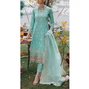 Tasarım kendi yaz gündelik giyim keten elbise profesyonel üretmektedir yeni tasarımcı yaz takım elbise kadın Salwar Kameez suits