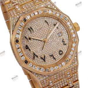 Customized 36mm Gold Tone Moissanite Diamond <b>Watch</b> Luxury Antique Diamond Studded Unisex Design with Black <b>Arabic</b> <b>Numerals</b> Dial - Product Image 1