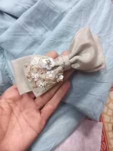 Hand Embroidered Hair <b>Bows</b> Made From Linen Fabrics Ideal for Hair Accessory Stores for Resale in Beautiful Embroidery - Product Image 2