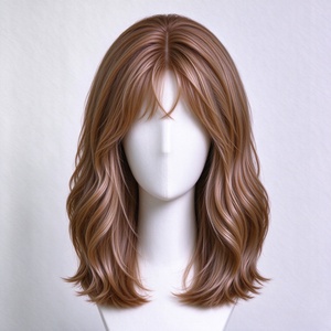 Perruque en cheveux humains brun chaud, ondulations douces, cuir chevelu naturel, raie au milieu, pour usage quotidien - Product Image 3