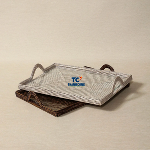 2024 Top Trend Natural Rattan Food-Safe Contact multifunción para servir y bandeja de té rectángulo para mesa de centro decoración del hogar - Product Image 1