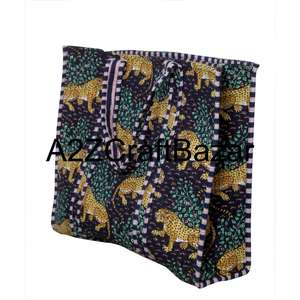 Sac fourre-tout à bandoulière en coton matelassé fait main pour femmes, sac de shopping écologique bohème indien avec imprimé en bloc - Product Image 4