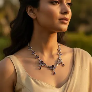 Collier en or blanc 14 carats pour femmes, plaqué rhodium, bijoux en pierres précieuses avec forme animale, saphir, jade, turquoise - Product Image 3