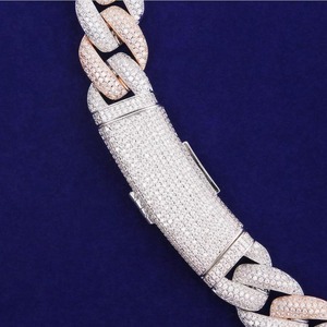 14K oro rosa Hip Hop joyería hombres grueso Miami cubano collar 28MM 24 "1kilo gramo 14K oro estilo 925 Plata cadena cubana - Product Image 2