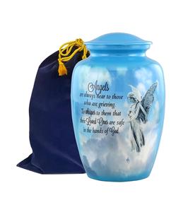 Ángel grabado en azul gradiente urna para cenizas humanas adulto mujer hombre urna decorativa para cenizas para hombres mujeres tamaño personalizado - Product Image 1