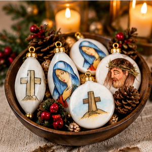 Ornements de Noël peints à la main, décorations religieuses chrétiennes, Jésus, Vierge Marie, croix, décorations suspendues pour l'arbre de Noël - Product Image 2