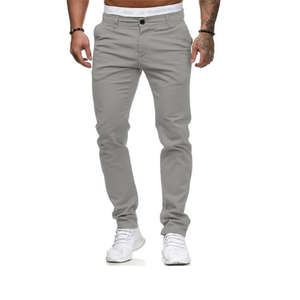 Pantalon chino décontracté pour homme en kaki, taille haute, coupe ajustée, décoration de poche, coton noir, élasthanne, grande taille, tissé, fournisseur BD - Product Image 1
