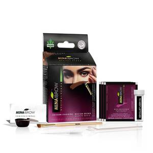 MinaIbrow Kit de henné liquide hybride imperméable à l'eau de longue durée et de poudre pour sourcils rehausseur de sourcils à double extrémité brun moyen - Product Image 1