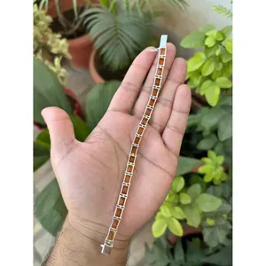 Pulsera de tenis de plata 925 con citrino de corte esmeralda, accesorio de moda - Product Image 3