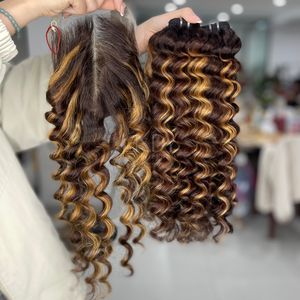 Extensions de Cheveux Humains Vietnamiens Bouclés de Haute Qualité, Couleur Mèches, Cheveux Bruts, Offre Spéciale, Lot de Bundles avec Closure 2025 - Product Image 1